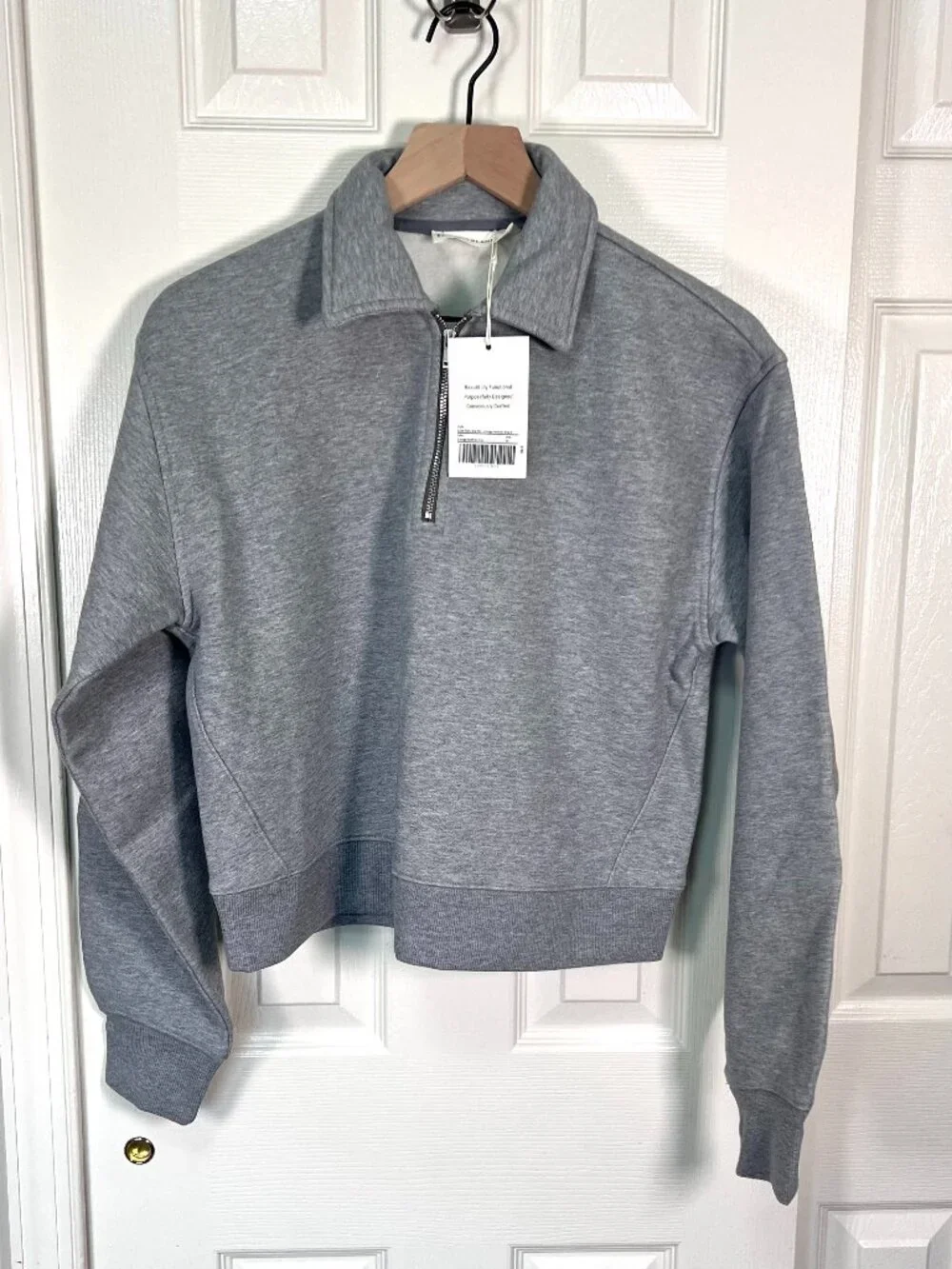 Everlane Luxe Fleece Zip Polo Cropped Vintage Heather Gray Size Med NWT - Picture 2 of 7